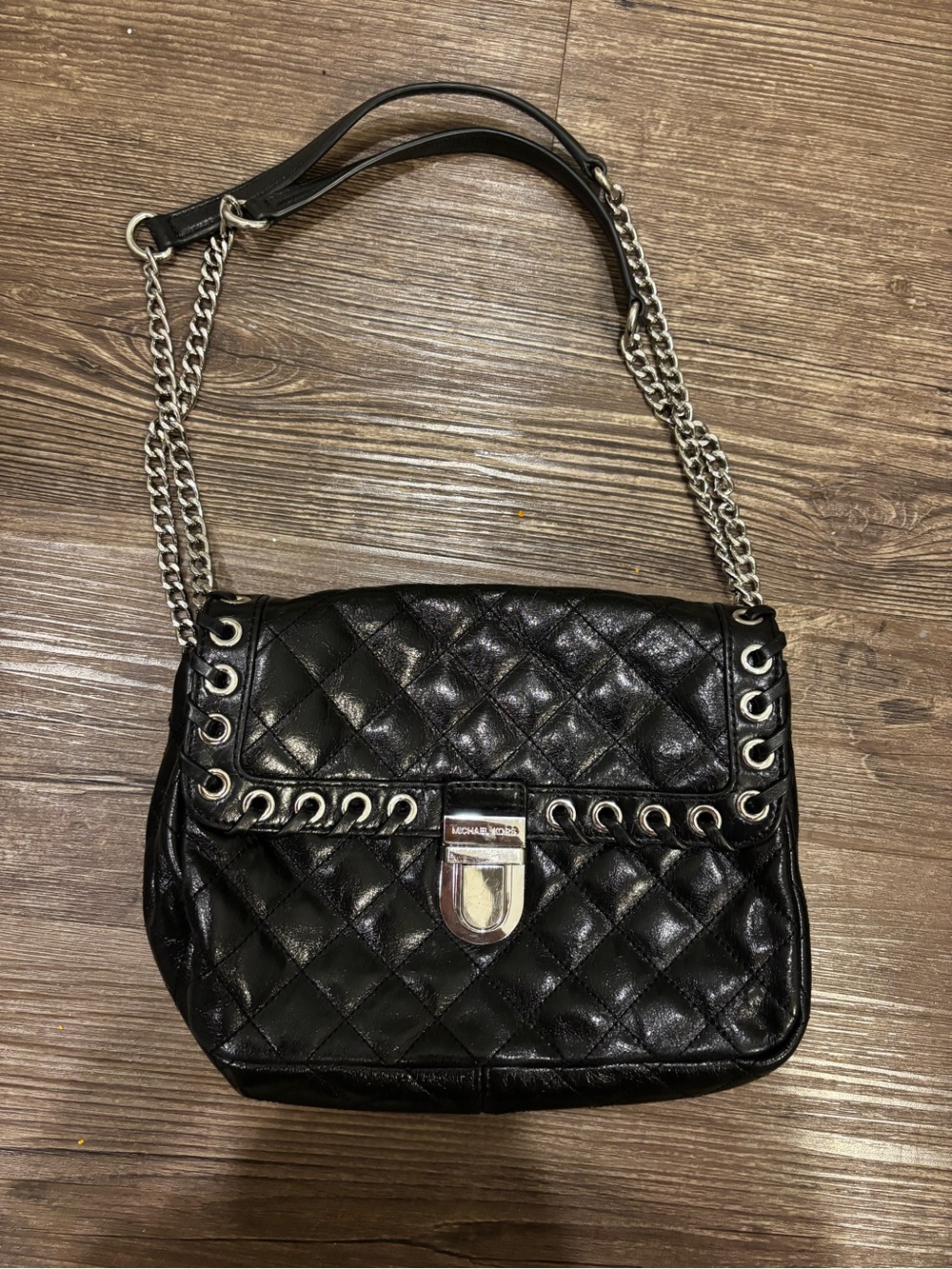 Michael Kors Black Quilted Shoulder Bag with Chain Straps